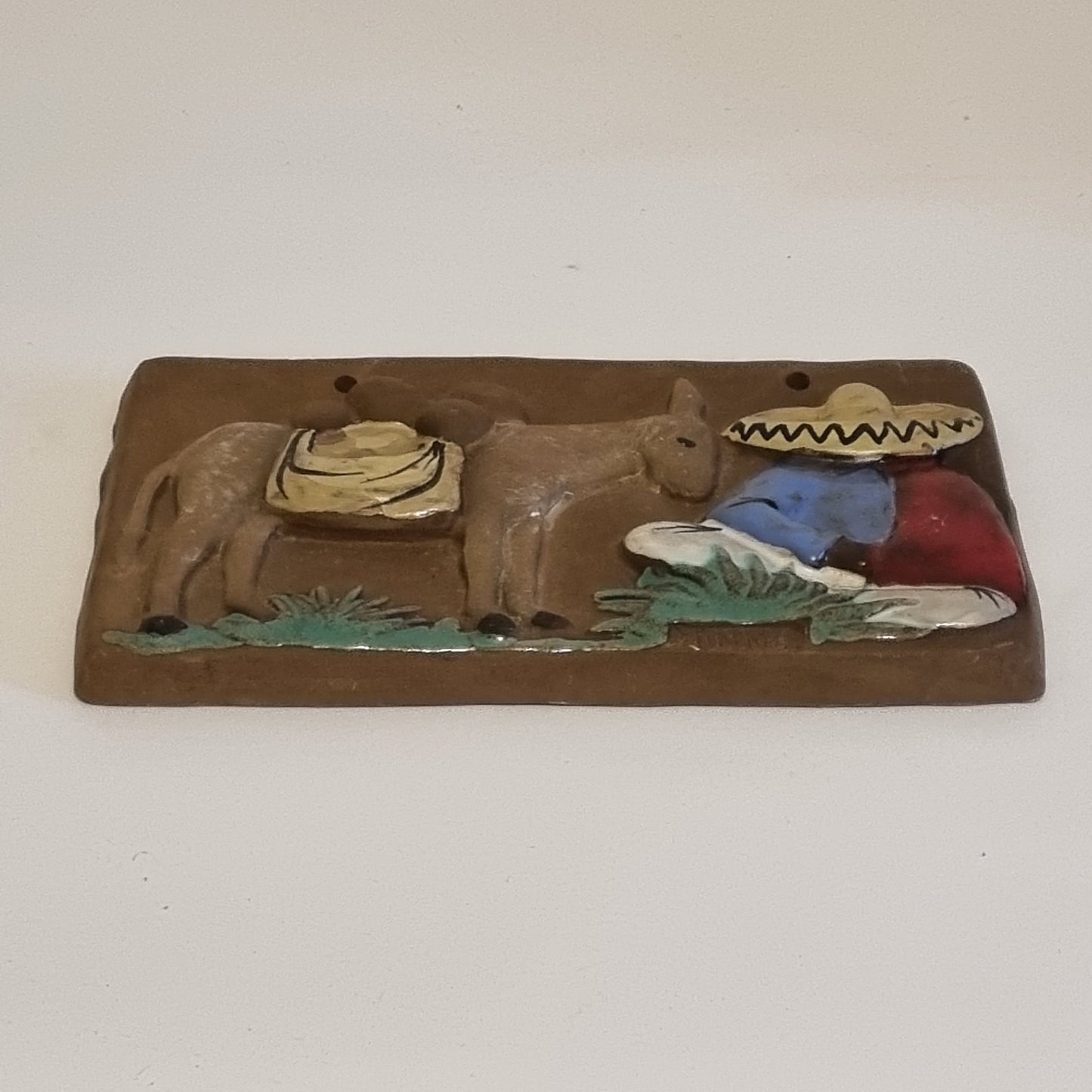 Ceramic Wall Plaque – Resting Figure with Donkey, Sweden Bromma Keramik, authentic vintage with timeless charm