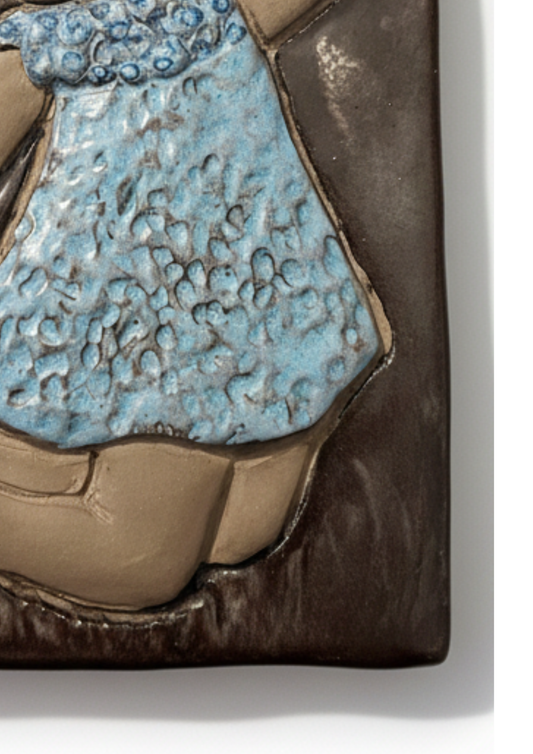 Vintage Swedish Ceramic Wall Plaque – Mid-Century Modern Girl Relief – Scandinavian Pottery Decor