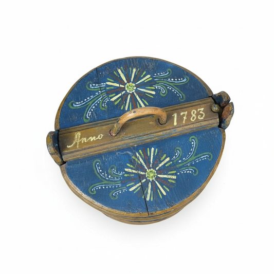 Antique Swedish Folk Art Painted Wooden Box – Hand-Painted Floral Storage Chest, Dated 1783