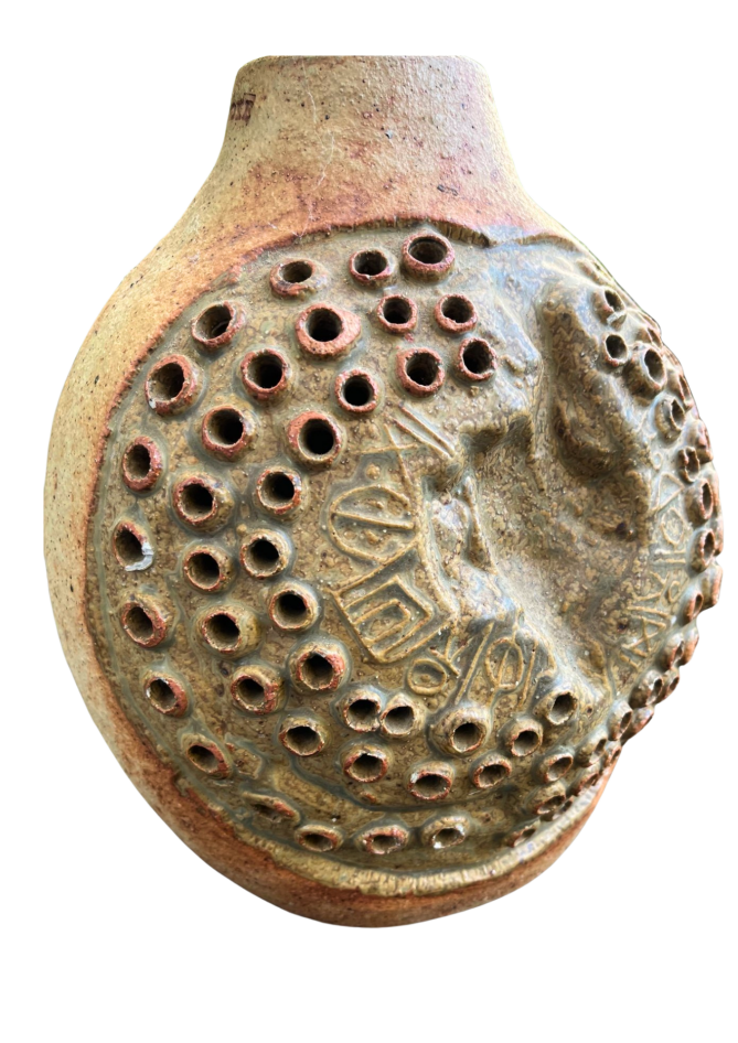 Bernard Rooke Signed Ceramic Pendant Lamp – Rare British Studio Pottery with authentic vintage holes and timeless charm design