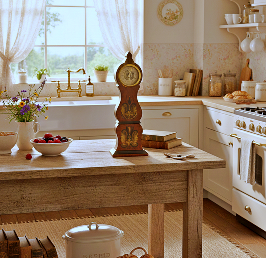 Vintage Swedish Mora-Style Wooden Clock – Hand-Painted Rosemaling Folk Art