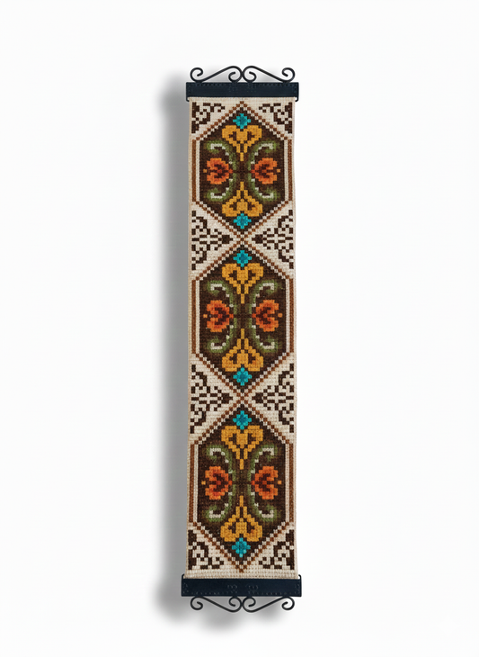 Vintage Scandinavian Embroidered Floral Wall Hanging - 1960s Retro Decor