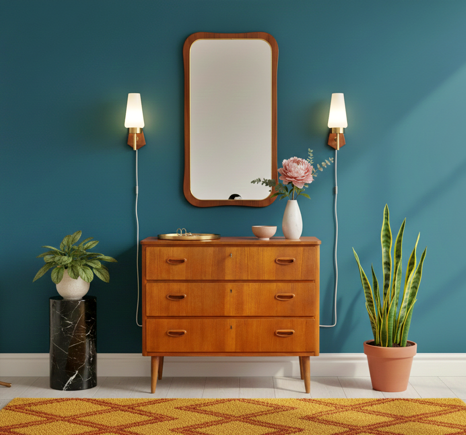 Mid century Scandinavian Mirror with Curved Glass, by Eriksmålaglas Sweden 1960s