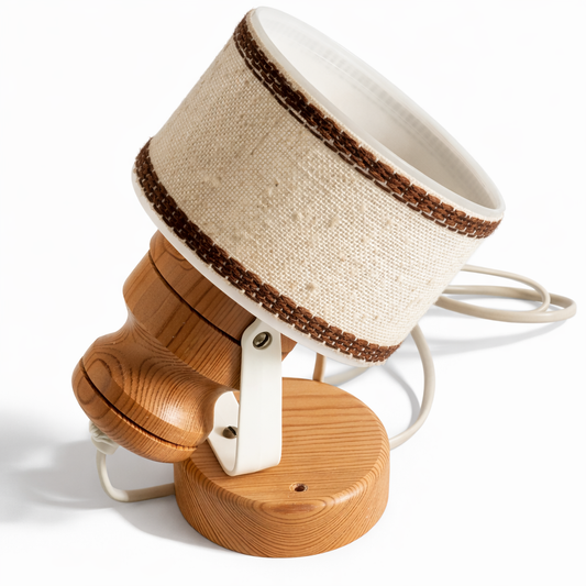 Pair of Pine Wall Sconces – Linen Drum Shade, Scandinavian Mid-Century, Sweden, 1970s