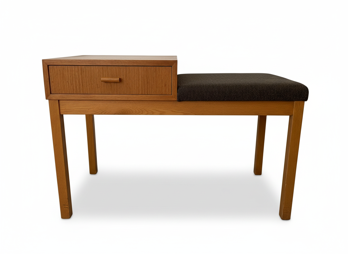 Vintage Scandinavian teak Gossip Bench with Drawer