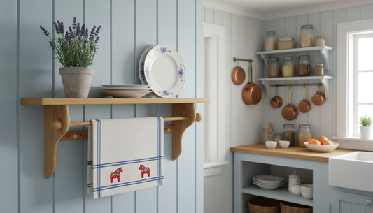 Rustic Pine Wall Shelf with Peg Hooks & Towel Bar - Farmhouse Kitchen Organizer