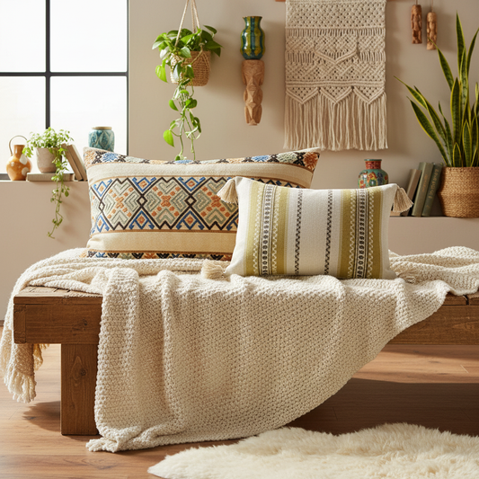 Scandinavian Folk Woven Cushion Cover – Nordic Geometric Pattern