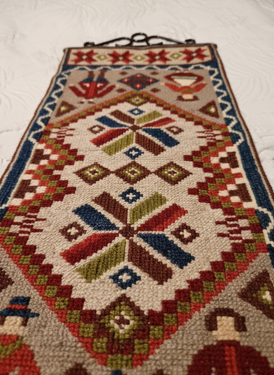 Vintage Scandinavian Folk Art Wall Textile – Handwoven Swedish Runner with Traditional Motifs