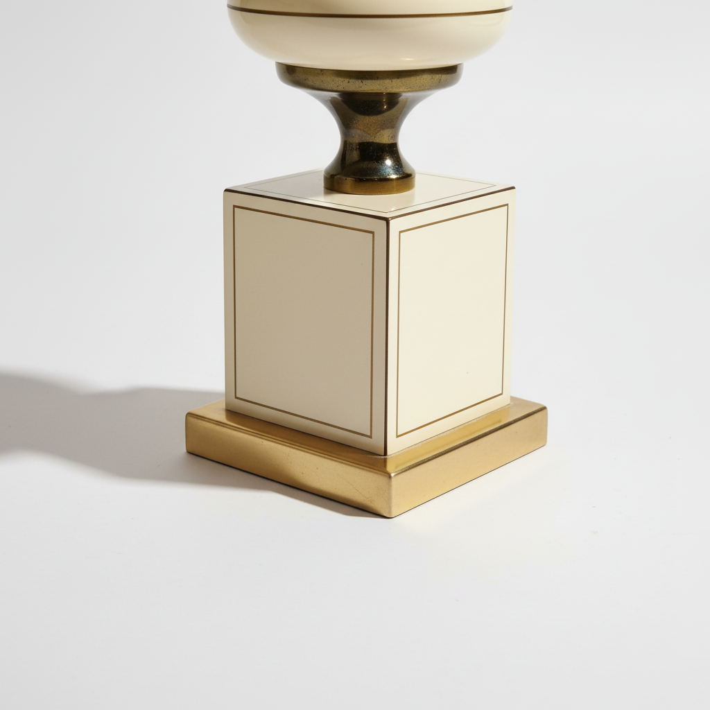 Close-up of the base of the Vintage Le Dauphin ‘Jutland’ Table Lamp – Hollywood Regency with Original Shade, timeless charm.
