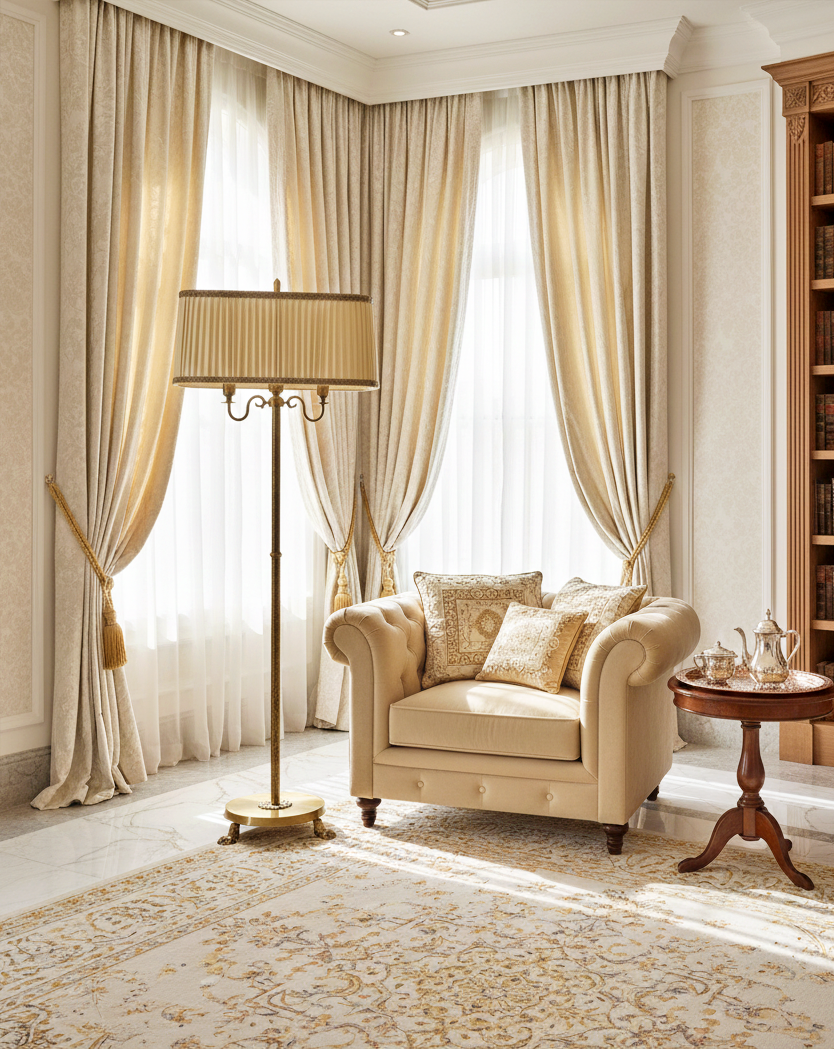 Antique Brass Floor Lamp with Pleated Silk Shade | Classic Mid-Century Hollywood Regency Decor