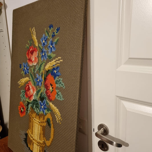 Scandinavian Hand-Embroidered Floral Large Wall Art - Unique Decorative Piece ,1960s,1970s