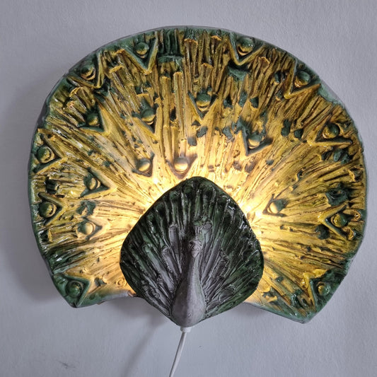 Vintage Ceramic Peacock Wall Lamp - Swedish Art Light 1990s