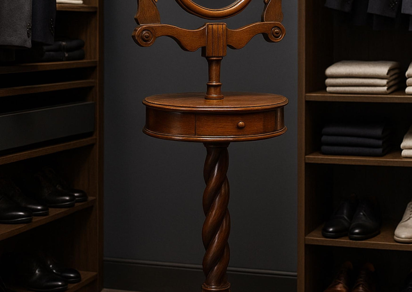 Antique Victorian Vanity Mirror – Hand-Carved Walnut Gentleman’s Dressing Stand