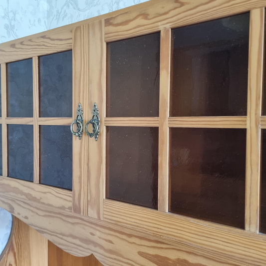 Vintage 1950s Solid Pine Hutch: Scandinavian Farmhouse Sideboard with Original Hardware