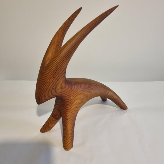 Vintage Carved Wood Goat Sculpture: Swedish MCM Organic Modern Decor