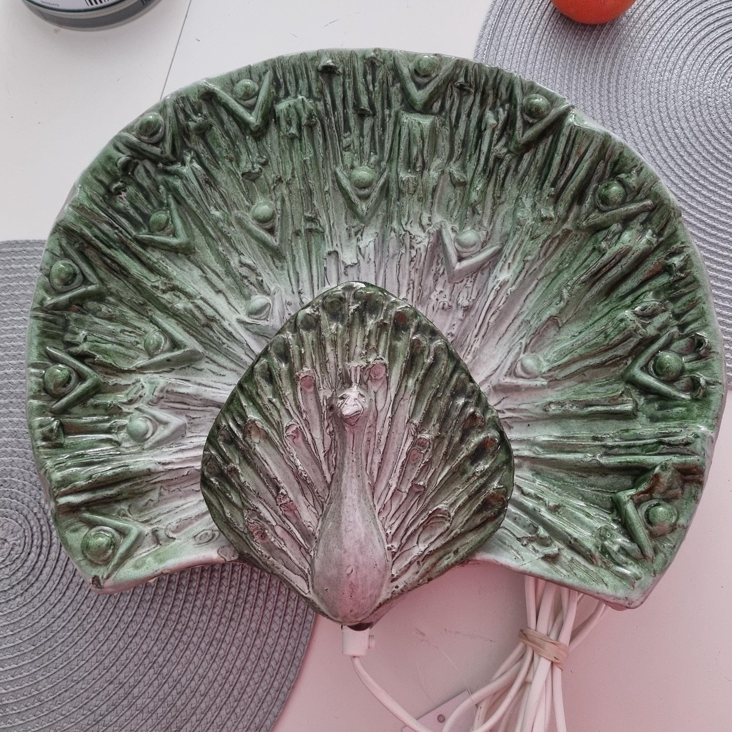 Vintage Ceramic Peacock Wall Lamp - Swedish Art Light 1990s