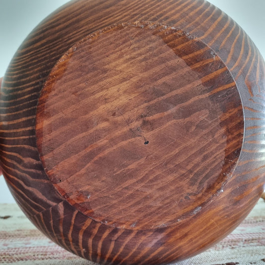 Vintage Scandinavian Wooden Bowl: Dark Pine Folk Art Decor