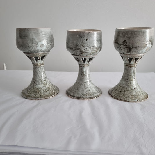 Brutalist Scandinavian Ceramic Goblets - Signed Studio Pottery Set of 3