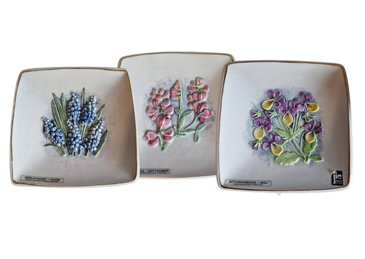 Vintage JIE Gantofta Sweden Floral Wall Plaques: Scandinavian Ceramic Relief Art