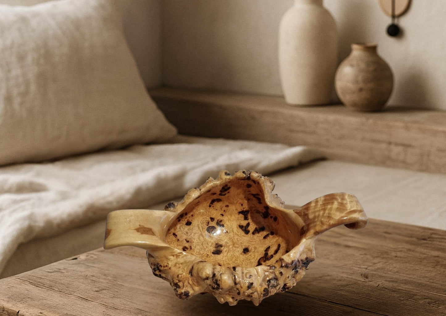 Hand Carved Root Wood Bowl: Organic Wabi-Sabi Scandinavian Decor