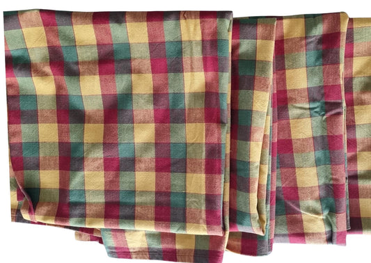 Boho Plaid Curtain Panel: Mustard, Orange & Green - Cottagecore Autumn Decor