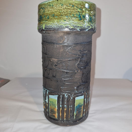 Vintage Brutalist Ceramic Vase – Mid Century Modern Studio Pottery with Textured Glaze