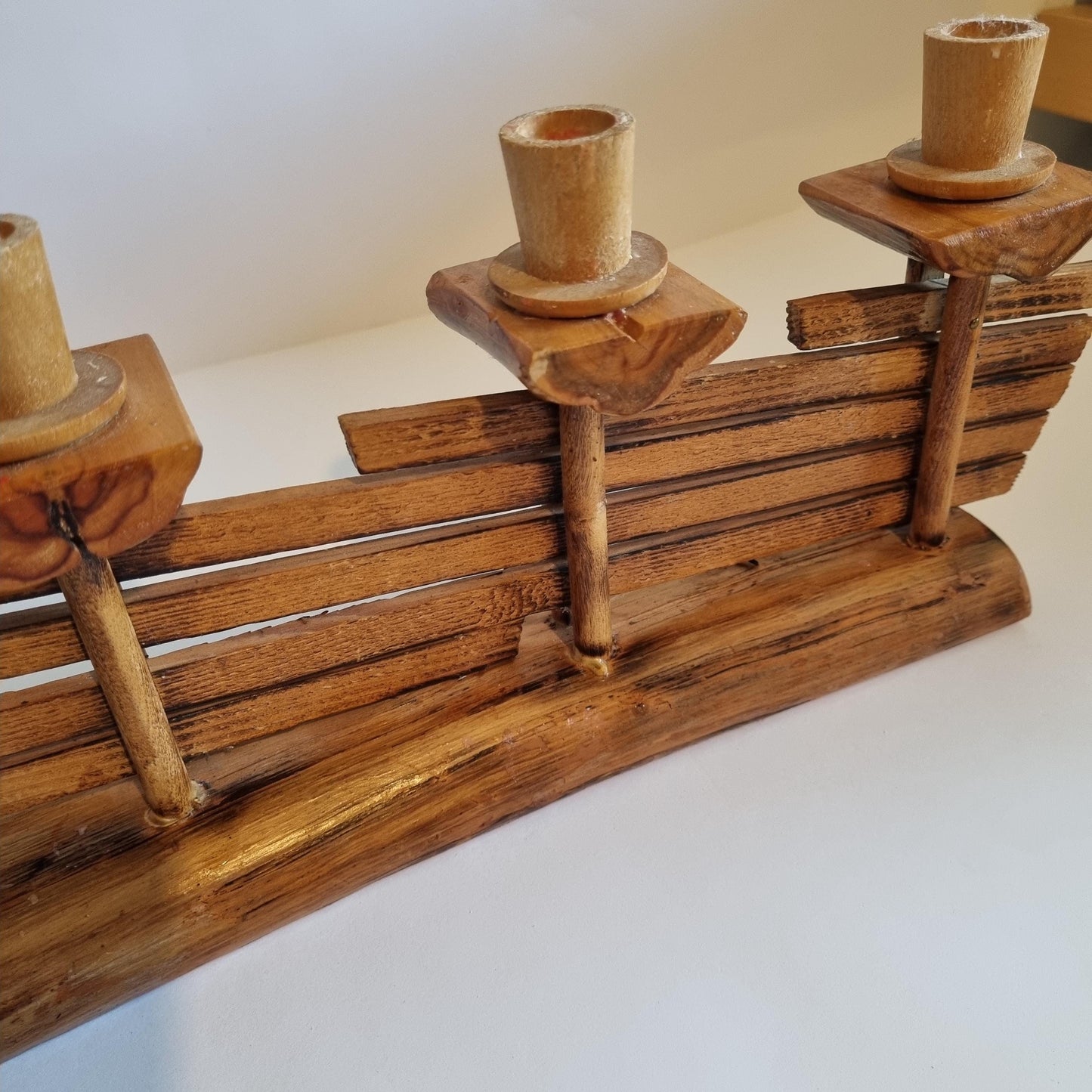 Handmade Wooden Candle Holder: Rustic Scandinavian Fence Design