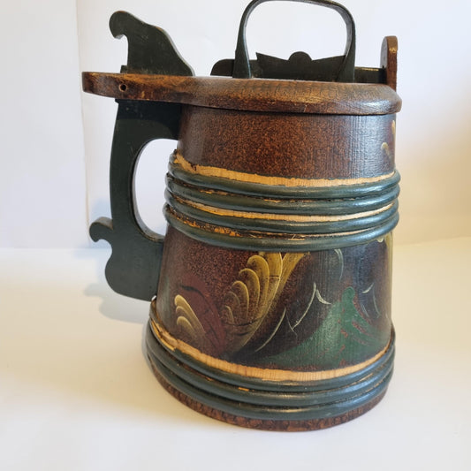 Vintage Hand-Painted Rosemåling Mug: Swedish Folk Art Wooden Tankard