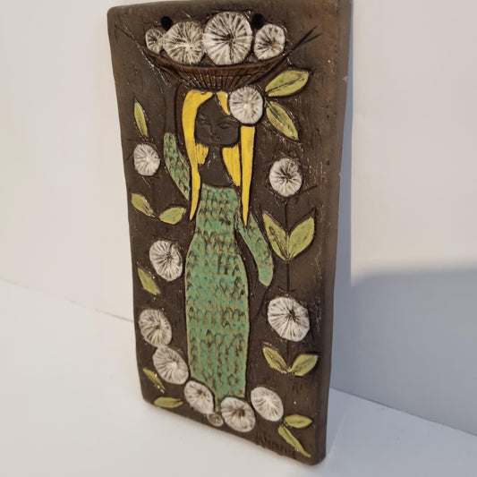 Vintage Swedish Ceramic Wall Plaque – Ninnie Keramik – Mid Century Modern Relief Art