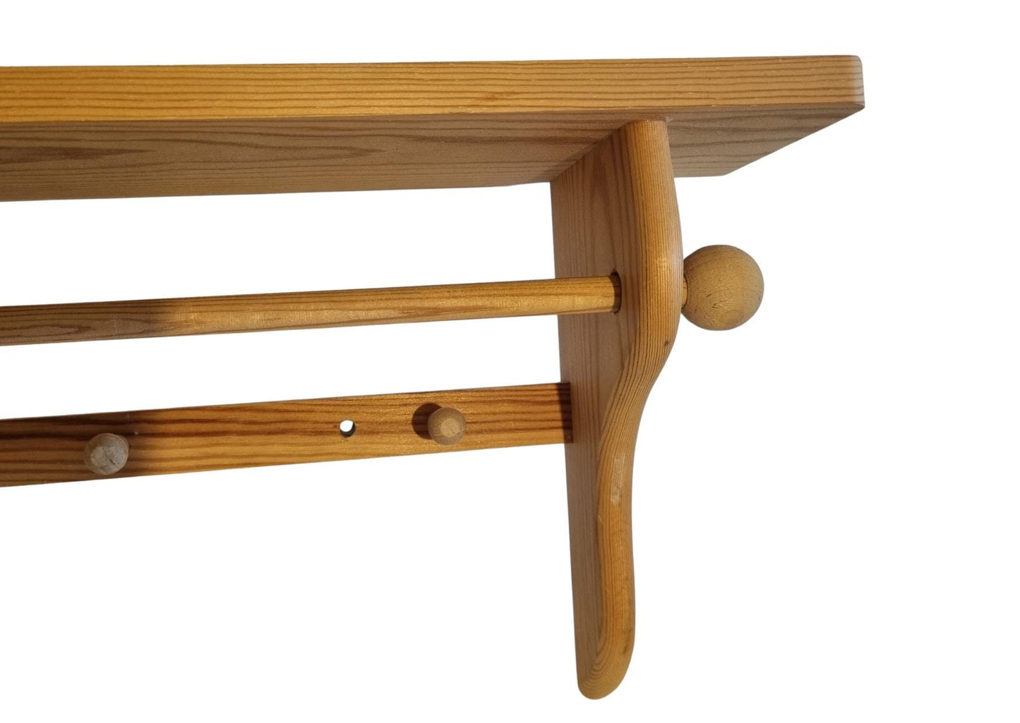 Rustic Pine Wall Shelf with Peg Hooks & Towel Bar - Farmhouse Kitchen Organizer