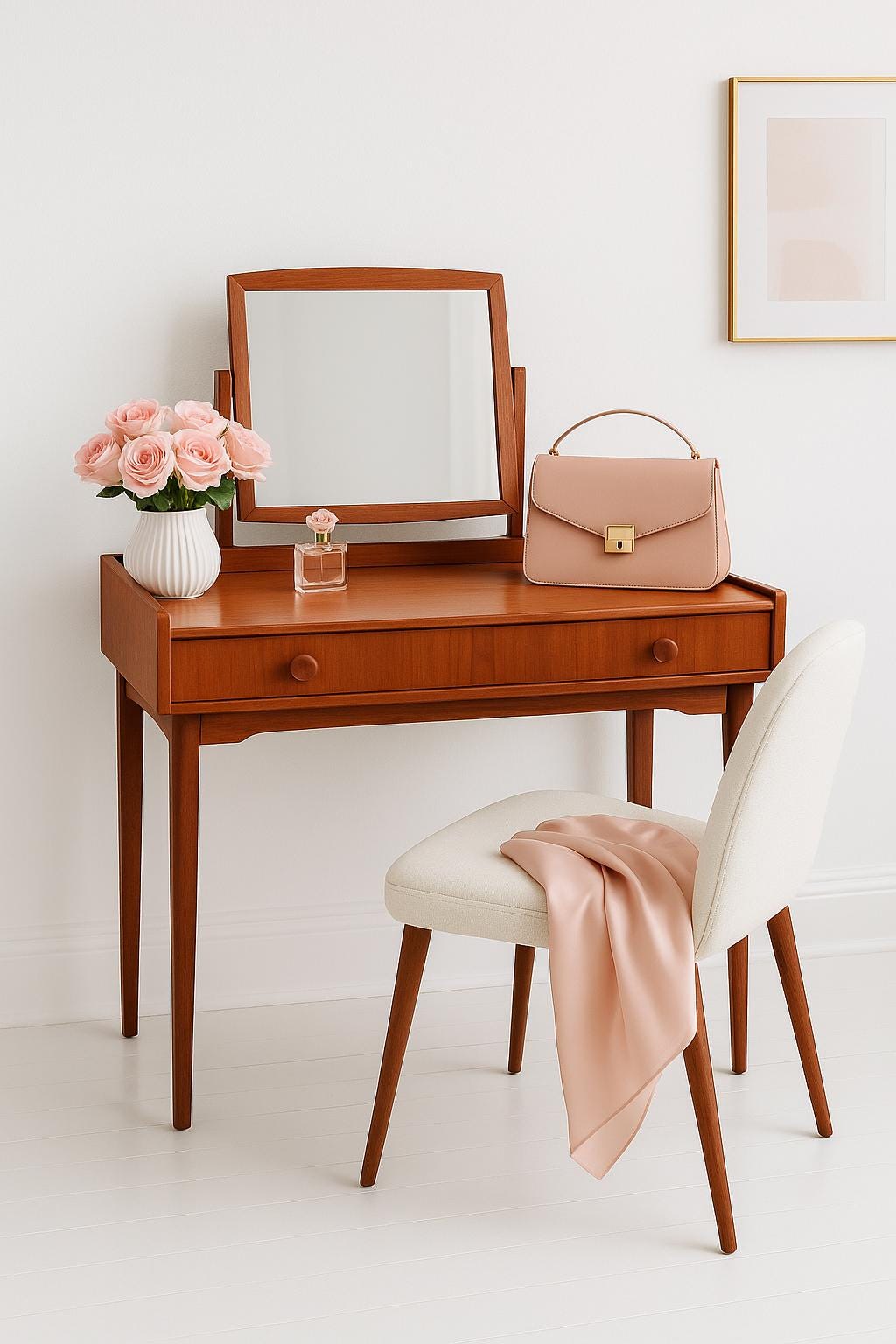 Mid-Century Scandinavian Teak Vanity with Mirror – 1950s/60s Danish Dressing Table