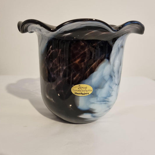 Handblown Swedish Art Glass Vase: Purple & White Cloud Pattern, Järvsjö