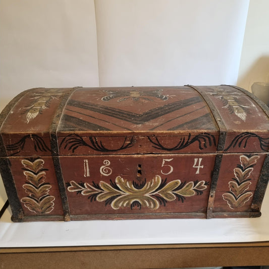 Antique Swedish Kurbits Chest: 1854 Dalarna Folk Art Painted Trunk