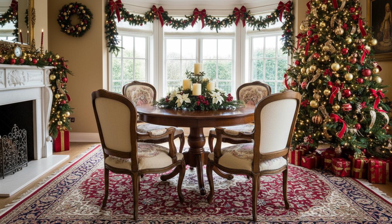 Louis XV–Style Dining Set | Extendable table with 4 Needlepoint Armchairs -Rococo dining set