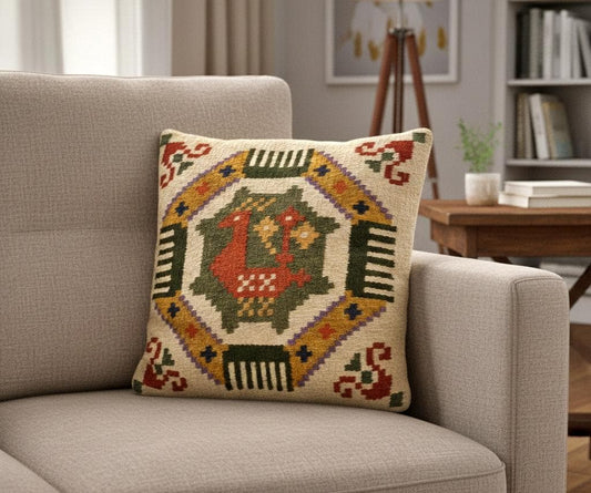 Vintage Swedish Röllakan Wool Pillow –Handwoven Folk Art Wool Cushion