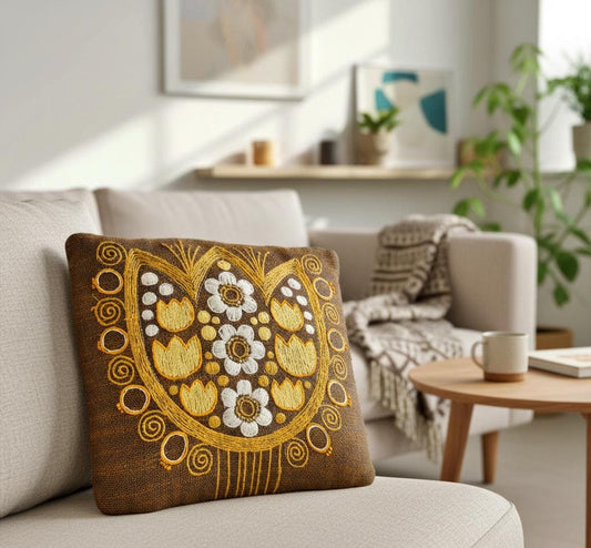 Vintage Swedish Folk art Wool Pillow –Handwoven Wool Cushion