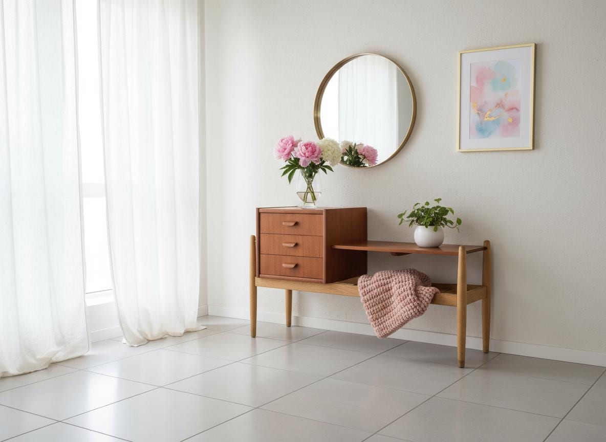 Mid-Century Modern Teak & Oak Hall Table: Arne Wahl Iversen IKEA, 1960s Scandinavian Entryway Bench