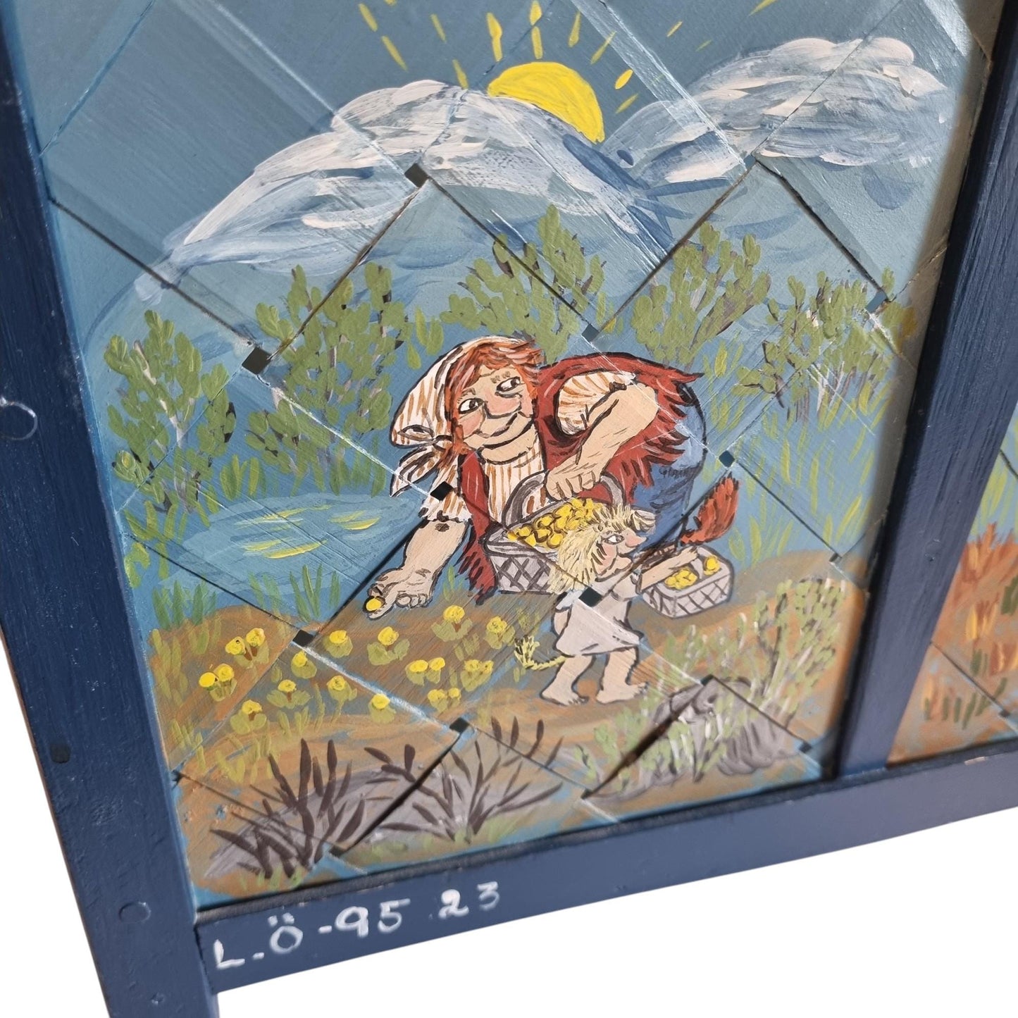 Scandinavian Troll Folk Art Magazine Holder, Hand Painted Storybook Art