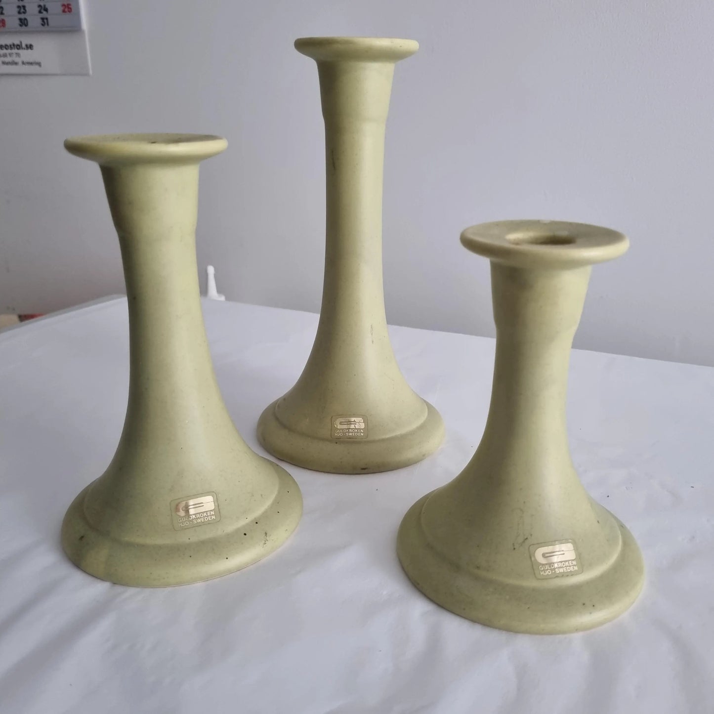Vintage Guldkroken Hjo Sweden Olive Green Ceramic Candle Holders – Set of 3