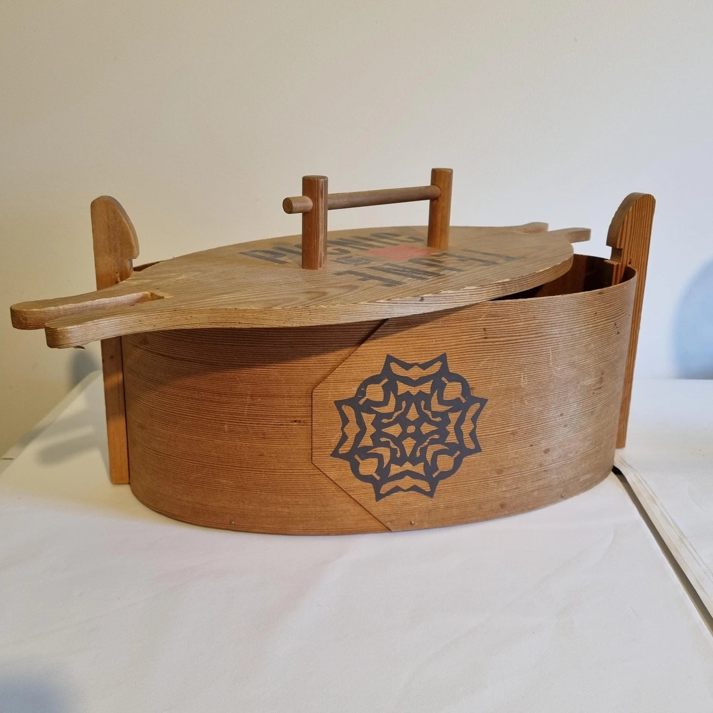 Vintage Danish oval wooden picnic box
