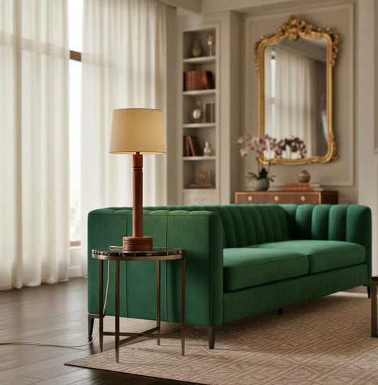 Vintage 1960s Teak Table Lamp with Original Shade | Mid-Century Scandinavian Minimalism