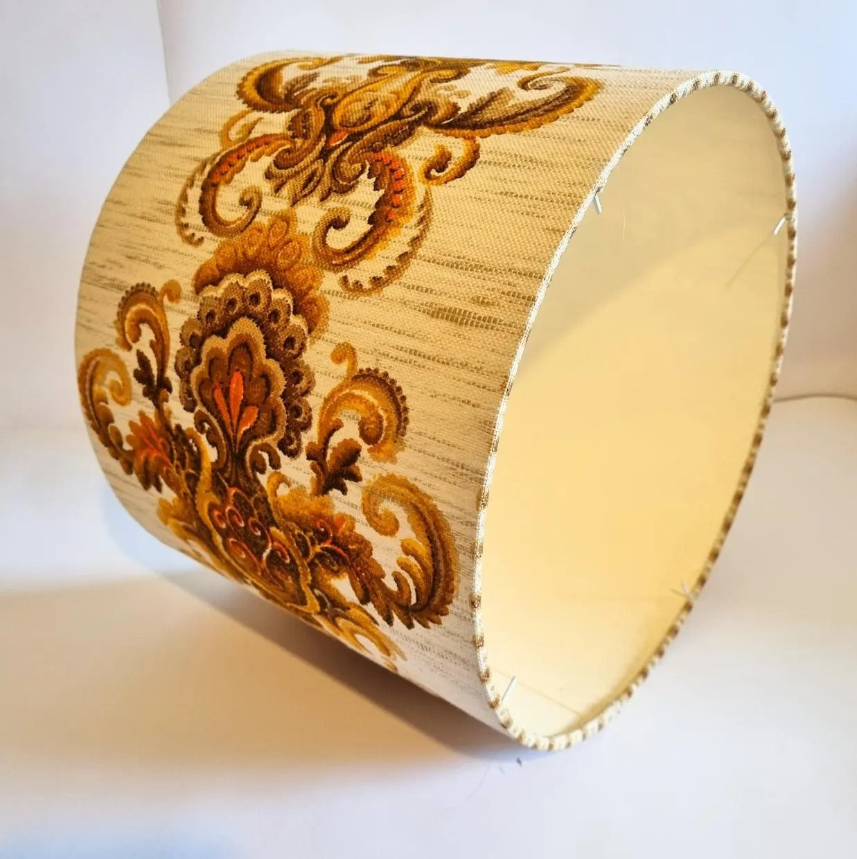 Gold Baroque Fabric Lampshade: Retro 70s Home Lighting