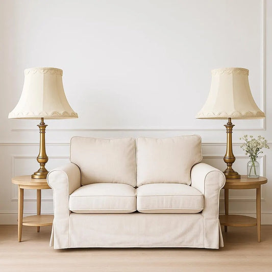 Vintage Cream Lampshade Pair: Oversized Retro Shades, Unused