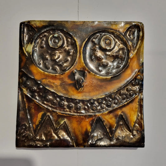 Vintage Helmut Schäffenacker Owl Plaque • Mid-Century Ceramic Relief Art