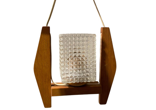 Vintage Teak and Glass Pendant Lamp - Scandinavian Mid-Century Lighting