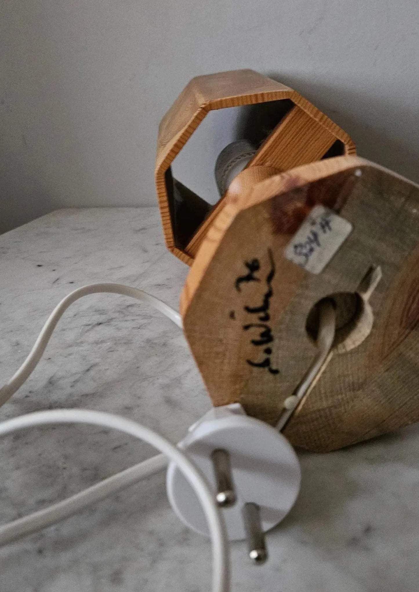 Leif Wikner Pine Wood Table Lamp: Signed Scandinavian Mid-Century Modern Design