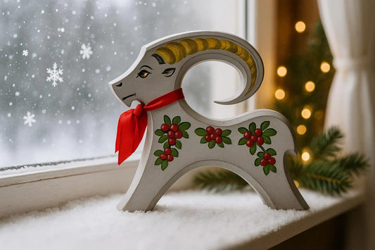 Hand-Painted Wooden Yule Goat: Signed Scandinavian Christmas Decor