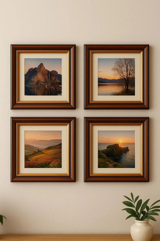 Vintage Scandinavian Wood Picture Frames: Mid-Century Rustic Decor Set