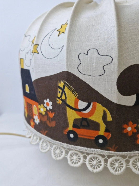 Ikea Vintage Retro Children's Room Lampshade with Castle and Train Print – Playful Scandinavian Design