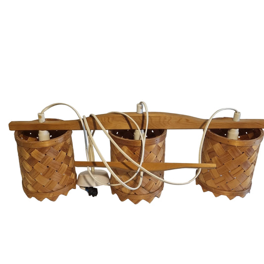 Handwoven Pine Pendant Lamp: Rare MCM Scandinavian Light Fixture